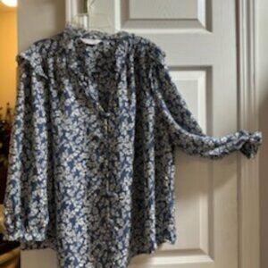 Lauren Conrad blue and white long sleeved blouse, size XL